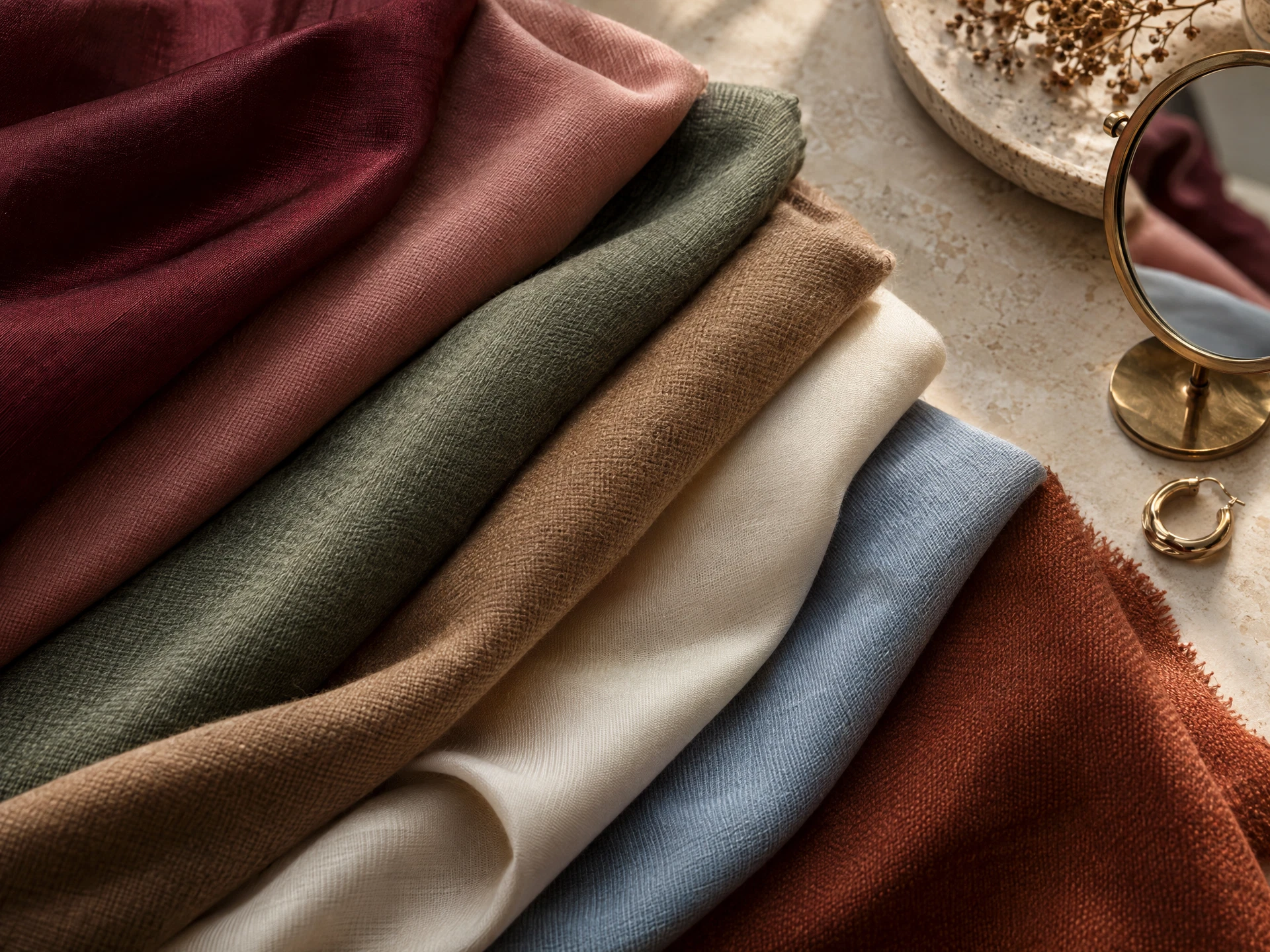 Silk and wool colour drapes in a thoughtfully selected palette